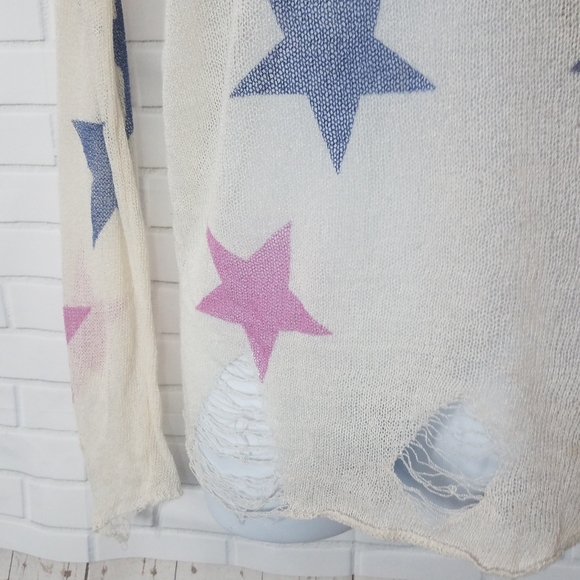Star Print Sheer See Through Sweater - Picture 2 of 11